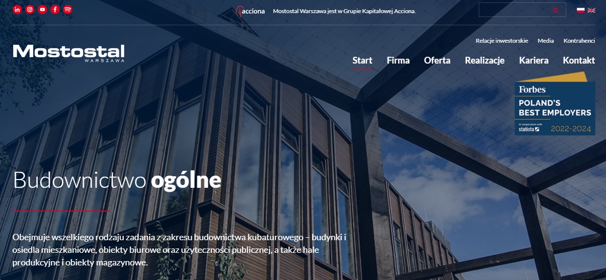 Strona www Mostostal Warszawa S.A.